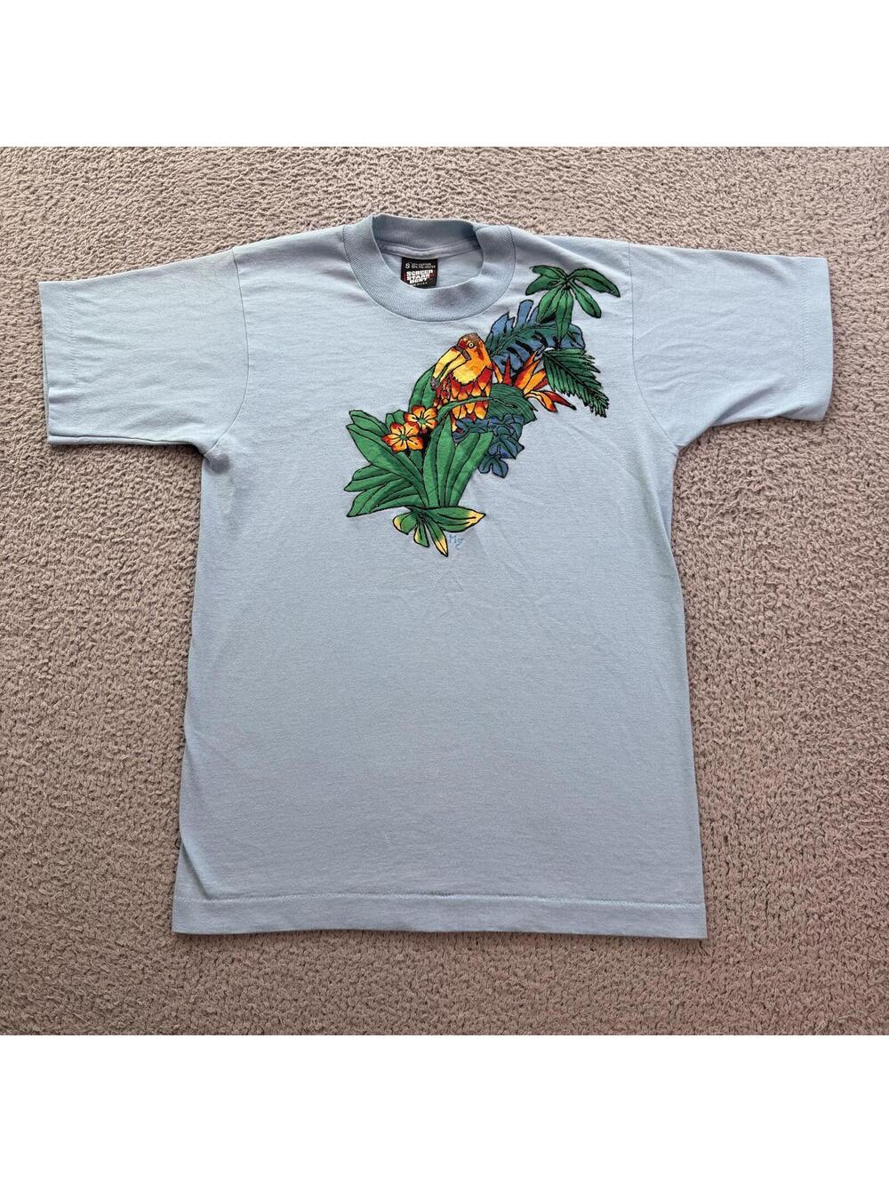 Vintage 80s Tropical Toucan Art T Shirt Single Stitch USA‎ Made Hand Painted XS